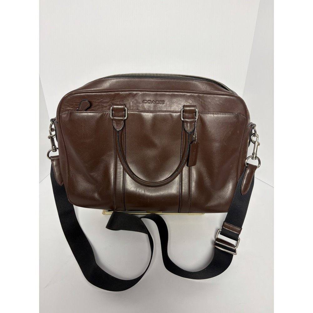 Genuine Coach Brown Tan Slim Briefcase Leather Laptop Bag